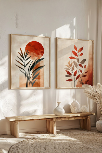 STARYUNA Bohem tablo, ikili bohem tablo, Ahşap çerçeveli 2'li tablo seti Yuna233