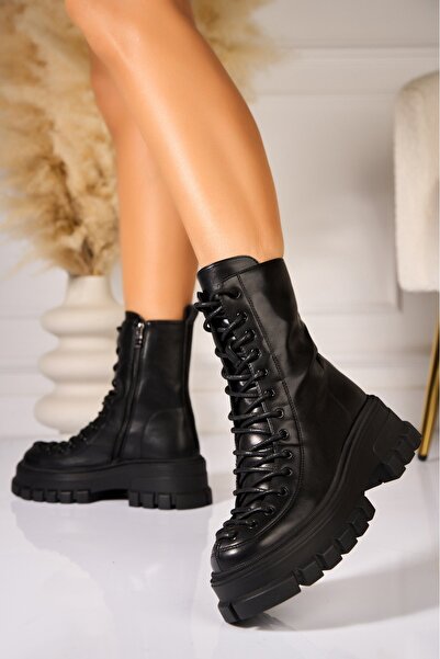 Joana Γυναικείες Μπότες Laysha Μαύρες από Δέρμα με Επένδυση από Γούνα