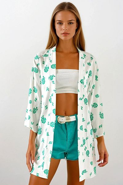VAGGON Patterned Woven Viscose Kimono