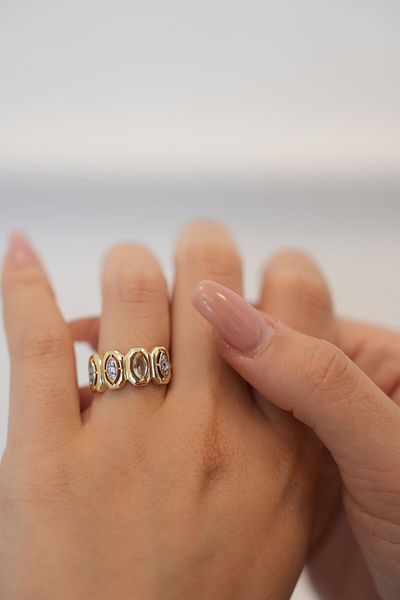 Ladies&Gentlemen Brass Zircon Stone Drop Model Gold Color Women's Ring