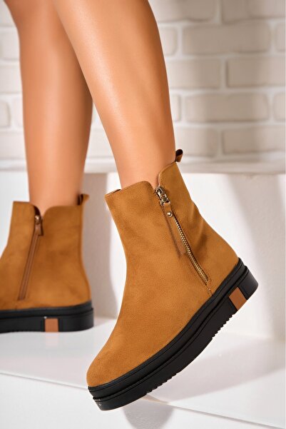 Joana Γυναικείες Μπότες με Επένδυση Γούνας Camel από Οικολογικό Δέρμα Σουέτ N...