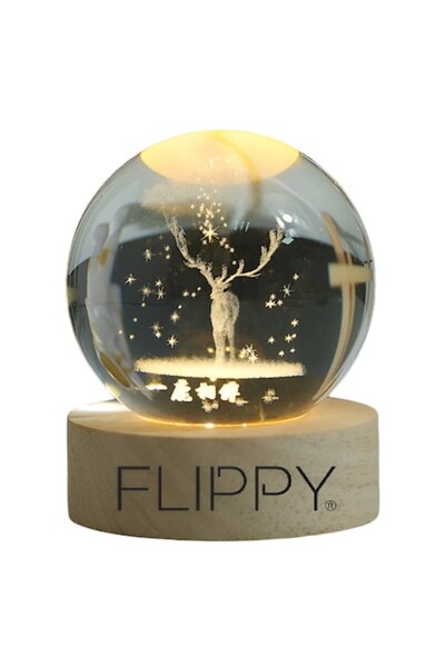 Danex Decorative LED Lamp with 6cm Crystal Ball, 3D Deer, USB Powered, Wooden...