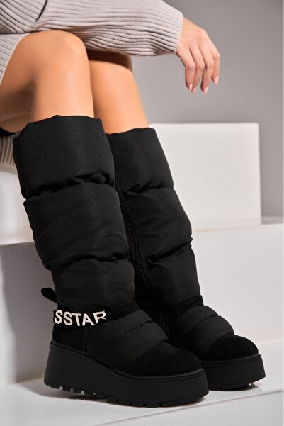 Joana Cizme Dama Imblanite Negre din Piele Ecologica Intoarsa Neylan