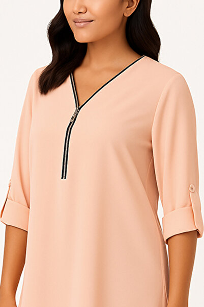 dorbe v neck zipper closure women fashion outerwear blouse tunics top