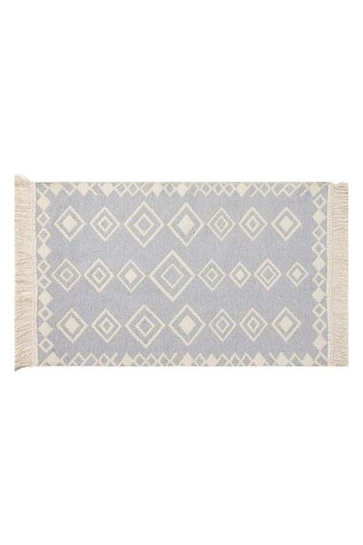TOPI TOY Geometric pattern rug, traditional, ecru gray, with fringes, 90 x 60 cm