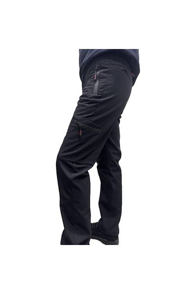 Şengüler Winter Fleece Softshell Waterproof Black Trousers with Pockets