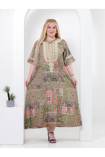 AFandina A-387 Embroidered floral jalabiya with delicate details for an attractive and modern look.