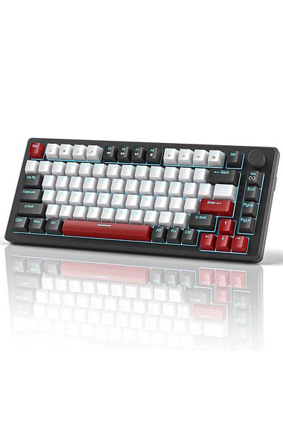 Timebox Mechanical Gaming Keyboard, 75%, LED Lights, 83 Keys, Rotary Volume Control, with Type-C Cable, Red