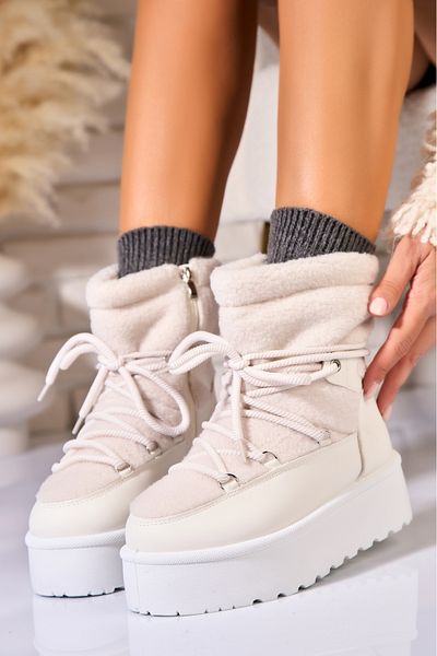Joana Women's White Fur-lined Boots Made of Kimiko Eco-Leather