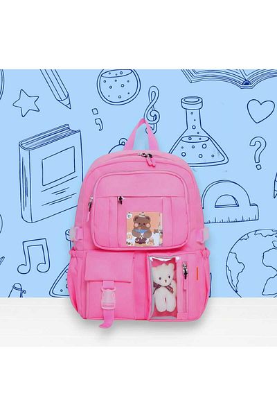 ÇANTA Rucsac de școală pentru fete roz cu accesorii în stil coreean Kawaii