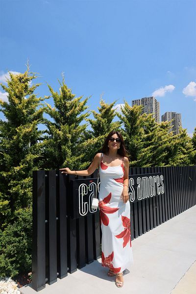Özge Özgenç Tulle Dress with Floral Pattern and Rope Straps