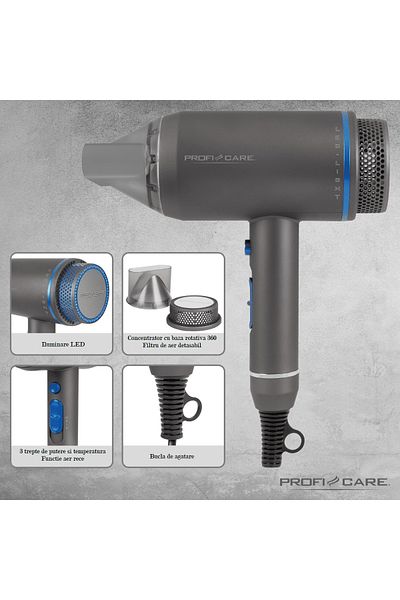 ProfiCare Uscător de păr, ProfiCare, PC-HT3082, 1800 W, gri