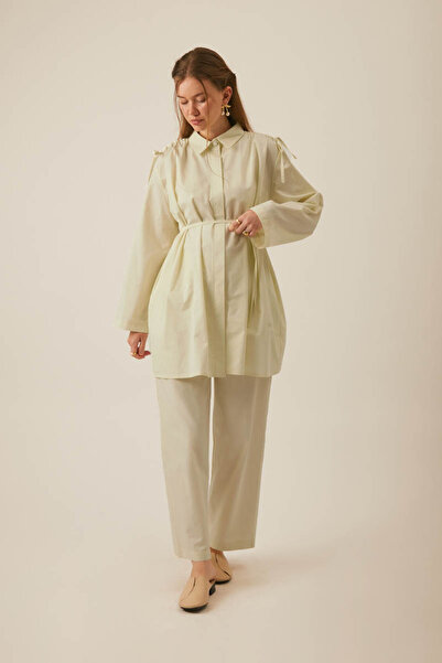 ZÜLAYS Omuzu Büzgü Detaylı Pantolon Takım Tereyağı Sarısı