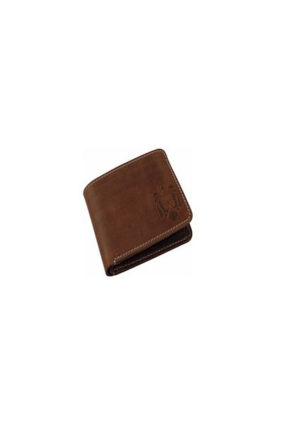 ElegantGold Spicy - Leather Vintage Wallet, Hand-Stitched with Romanian Coat of Arms, Light Brown