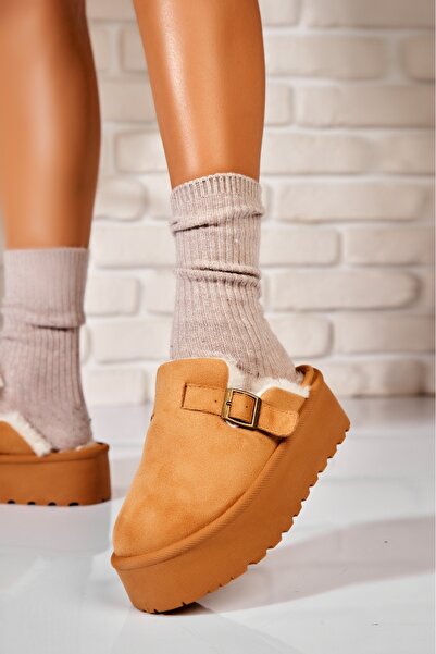 Joana Γυναικείες μπότες με επένδυση γούνας Camel από οικολογικό σουέτ δέρμα H...