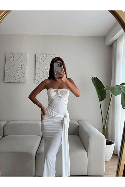 Zoom Butik Tokalı strapless dress - white