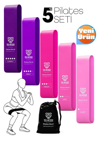 Telvesse Pilates Resistance Band Set with 5 Bags |   Closed End Loop Rubber for Exercise Squat Aerobic Pink