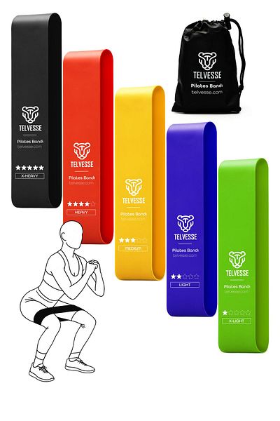 Telvesse Pilates Resistance Band Set with 5 Bags |   Closed End Loop Rubber Mixed for Exercise Squat Aerobic