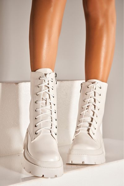 Joana Women's White Fur-lined Boots Made of Ecological Leather Khodi