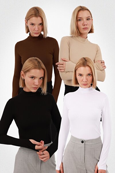 Yade Fashion Kadın Parmak Detaylı Body 4’lü Set