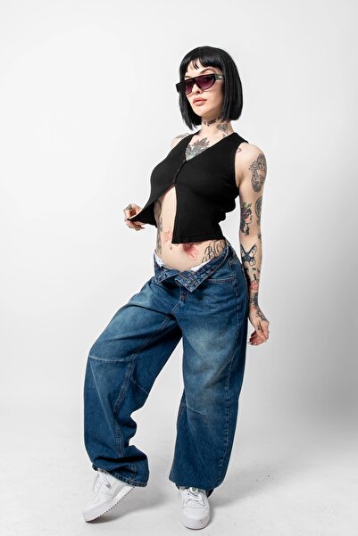 Bak Moda Button Detailed Zero Sleeve Black Vest