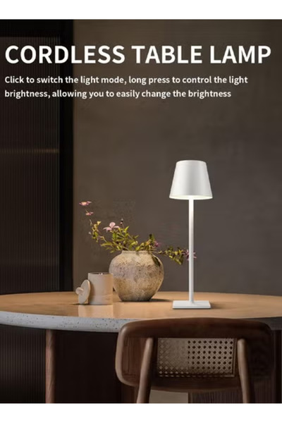 Taimi Pack Of 2 Wireless Table Lamp, Rechargeable 1800mAh, Metal, Portable, 2-Level Night Lighting White
