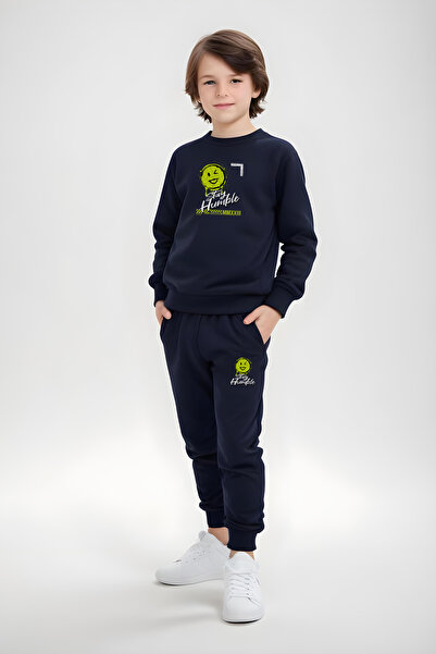 panios kids YUVARLAK YAKA EMOJİ BASKILI ERKEK ÇOCUK EŞOFMAN TAKIMI