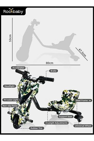 rexa Mini 36V High‑Power 360° Electric Drifting Scooter for Kids & Adults with Adjustable Frame