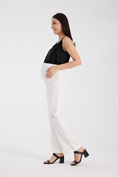 LİYACA Karin Tape Maternity Wide Leg Waist Adjustable Fabric Pants