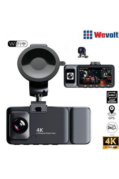 Wevolt PREMİUM MB-460-2 4K ULTRAHD 3 KAMERALI ARAÇ İÇİ KAMERA (TÜRKÇE MENÜ+GPS+WİFİ) ÜÇ KAMERALI.