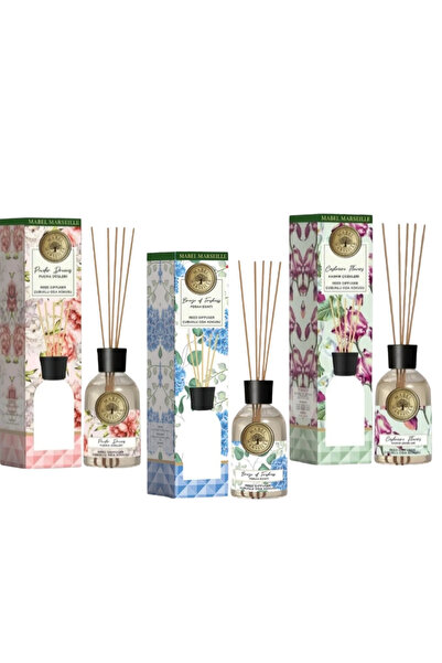 mabel marseille Çubuklu Oda Kokusu 3'lü Set 3x100ml – Pudra, Ferah, Kaşmir Ko...