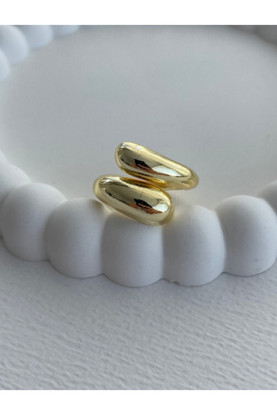 Ervalina Çapraz Gözyaşı Damla Çelik Yüzük Gold Renk