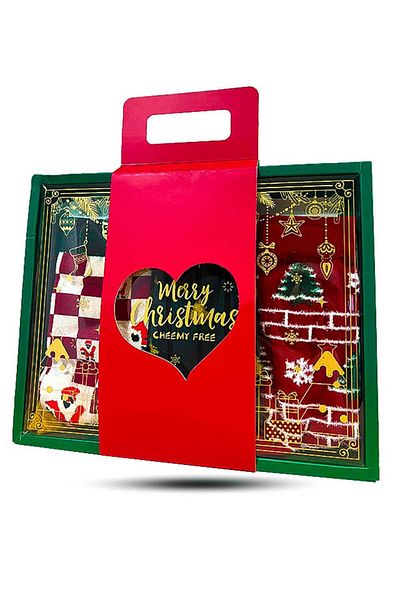 Timebox Set of 3 socks with Christmas decorations, tree, snow, Santa Claus, 95% cotton, size 36-41, Unisex
