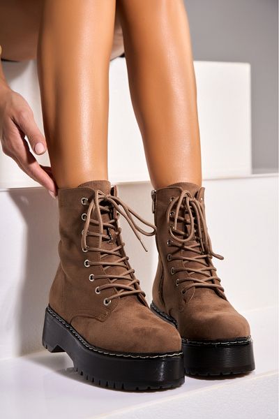 Joana Women's Khaki Faux Suede Fur-lined Boots Jaielle