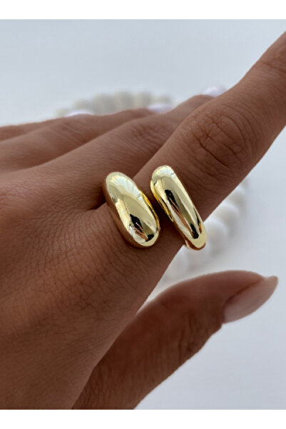 Ervalina Çapraz Gözyaşı Damla Çelik Yüzük Gold Renk