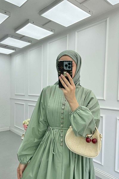 EFSUN MODA Poplin Fabric Front Nerve Bib Dress Mint