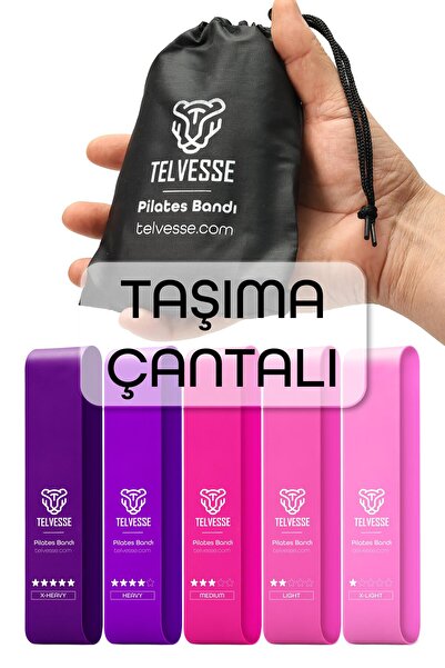 Telvesse Pilates Resistance Band Set with 5 Bags | Closed End Loop Rubber for Exercise Squat Aerobic Pink