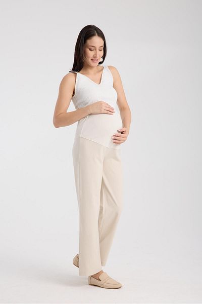LİYACA Karin Tape Maternity Wide Leg Waist Adjustable Fabric Pants