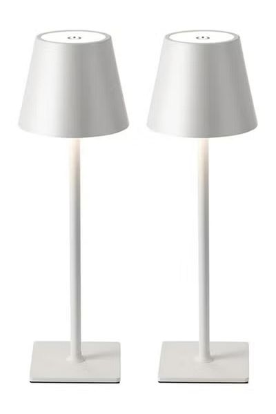 Taimi Pack Of 2 Wireless Table Lamp, Rechargeable 1800mAh, Metal, Portable, 2-Level Night Lighting White