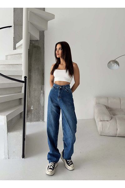 ÇEÇİM Women's High Waist Wide Leg Baggy Denim Jean Trousers Zyn-58802