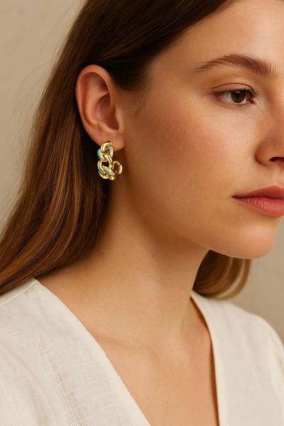Leo'Stone Chain Model Colorful Enamel Ring Design Women's Steel Earrings