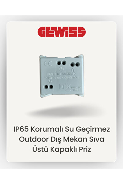 Gewiss IP65 Korumalı Su Geçirmez Outdoor Dış Mekan Sıva Üstü Kapaklı Priz