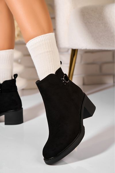 Joana Women's Black Fur-lined Ankle Boots Made of Suede Leather Jasiri