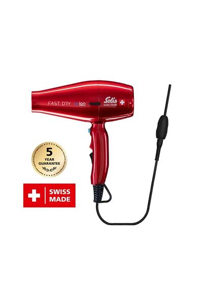 SOLİS Uscător de păr profesional, Solis, Fast Dry 360° Ionic, 2200 W, roșu