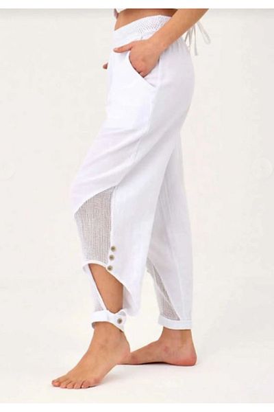 Store Mesh Leg Linen Shalwar Women's Trousers - Bohemian Style