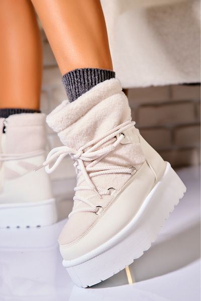 Joana Women's White Fur-lined Boots Made of Kimiko Eco-Leather