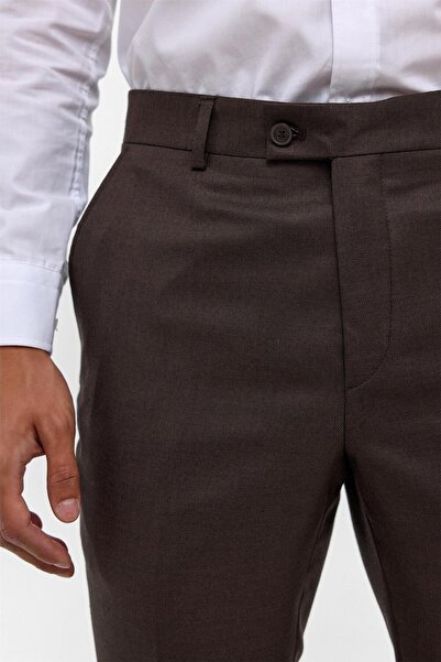 SÜVARİ Koyu Kahve Slim Fit Armürlü Kumaş Pantolon