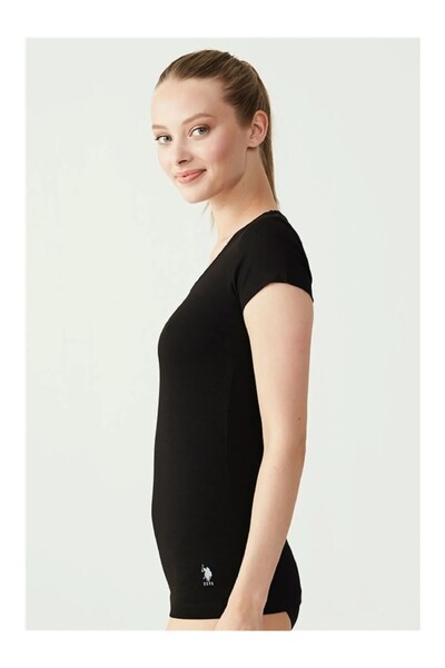 U.S. Polo Assn. Licensed 47% Cotton - 47% Modal Wide Round Neck Short Sleeve Casual T-Shirt / Black