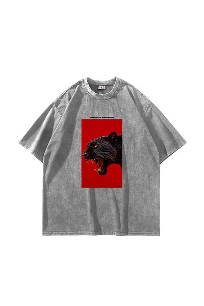 Sekizbiraltı Power of Darkness Printed Oversize Unisex Washed White Tshirt