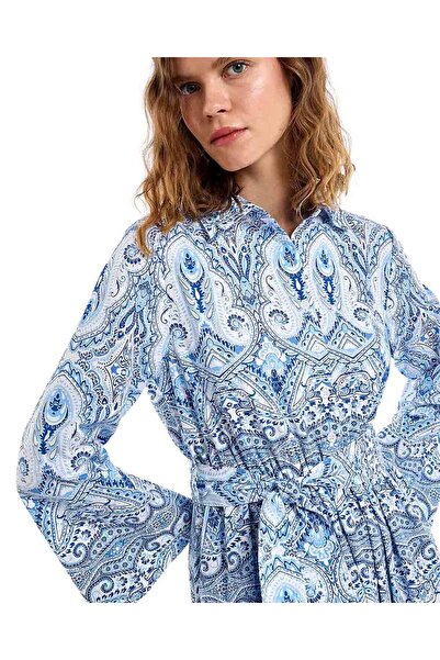 R&B فستان قميص مطبوع بأكمام طويلة